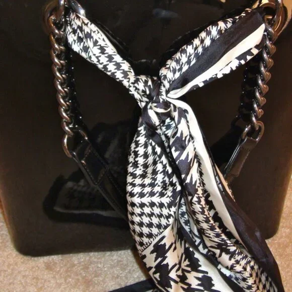 DKNY Black Patent Large Shoulder Bag Tote With Scarf